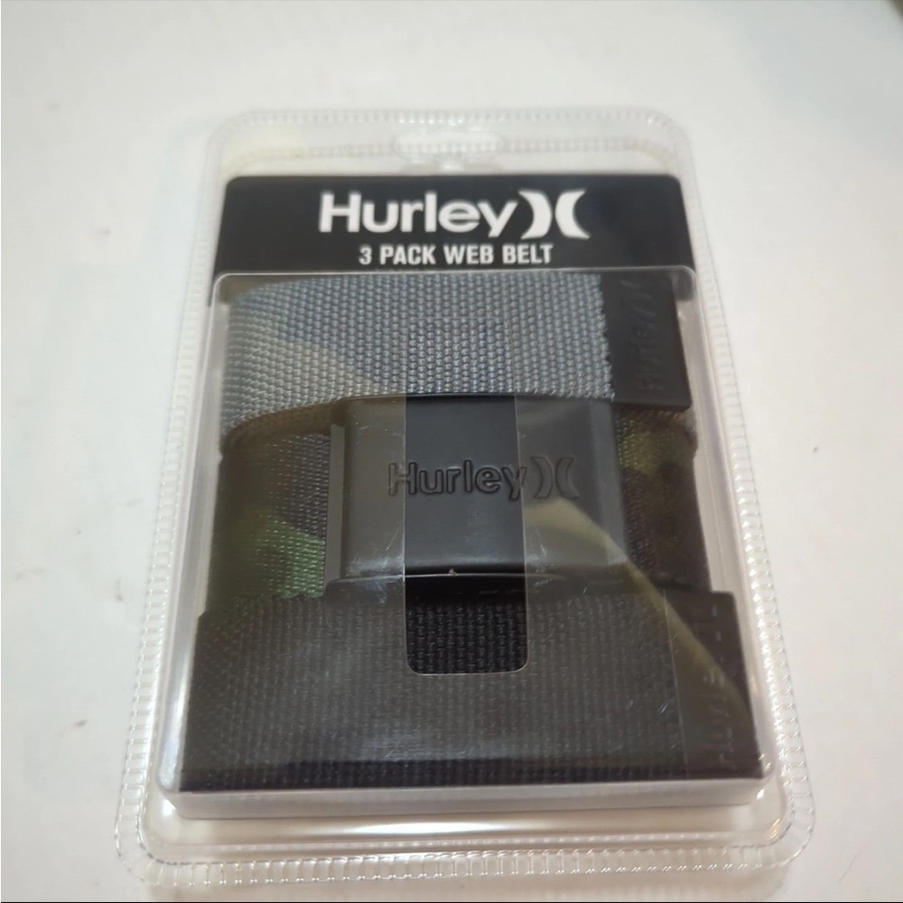 HURLEY NEW 3pk Web Belts Gray Black camo